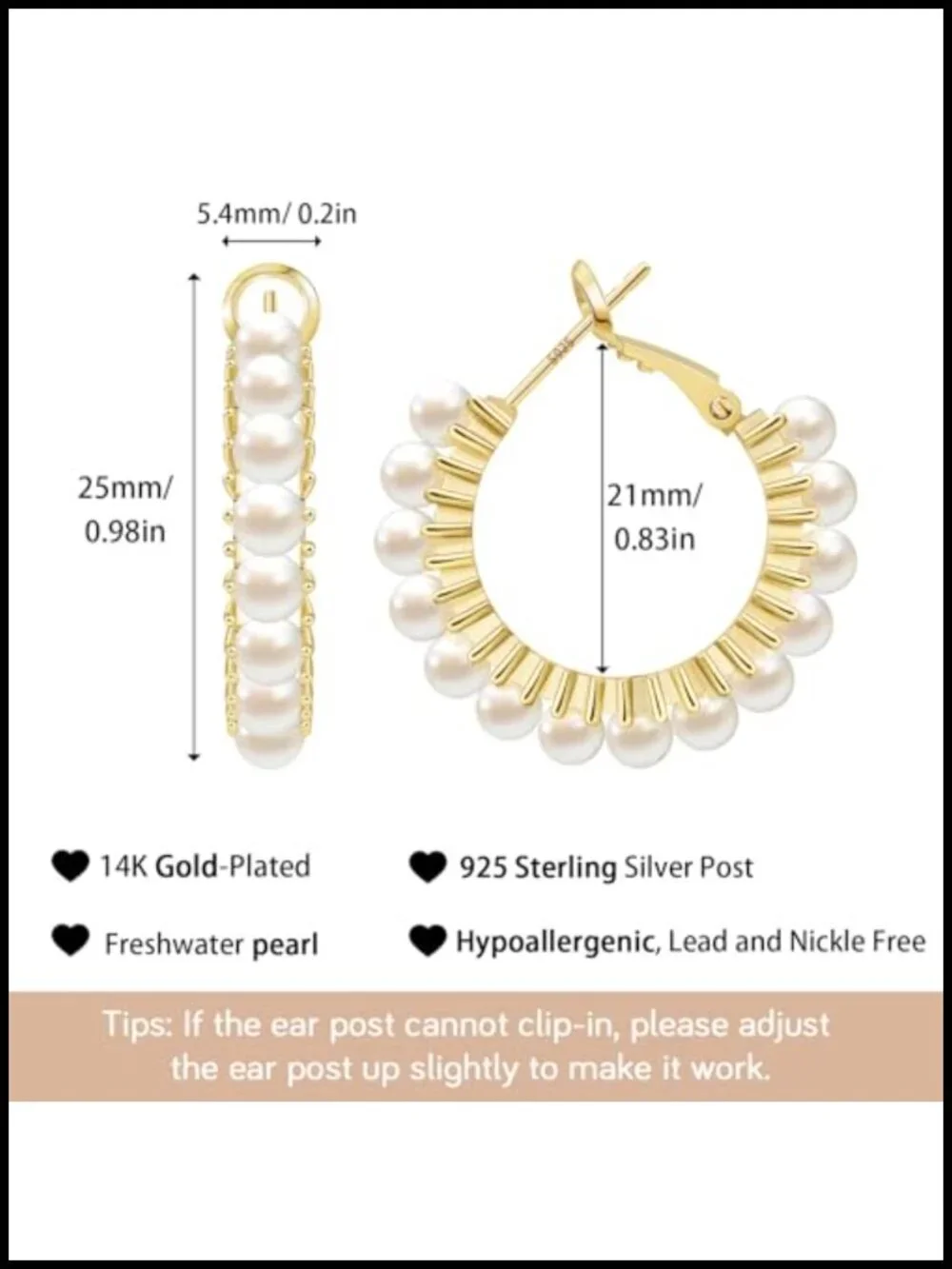 14K Gold Plated Chunky Hoop Earrings Cubic Zirconia Hypoallergenic Lightweight